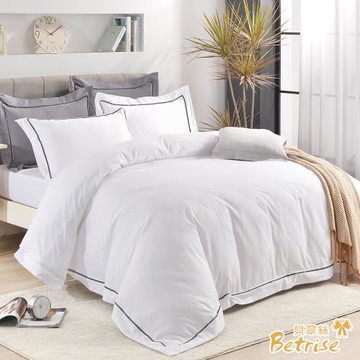 【Betrise】超導精萃系列-100%精梳棉石墨烯雙股線刺繡四件式兩用被床包組 石英白(加大)