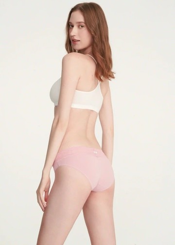 經典純色．V蕾絲低腰三角內褲(蜜桃粉)