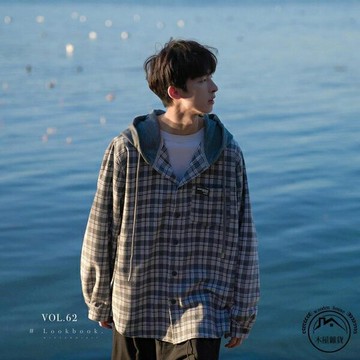 男長袖襯衫格子連帽寬鬆休閒外套百搭學生韓版襯衣【木屋雜貨】