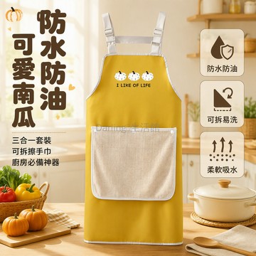台灣出貨✨ 無袖圍裙 防水防油圍裙 廚房專用圍裙 可拆擦手巾 小南瓜圖案 時尚做飯圍裙