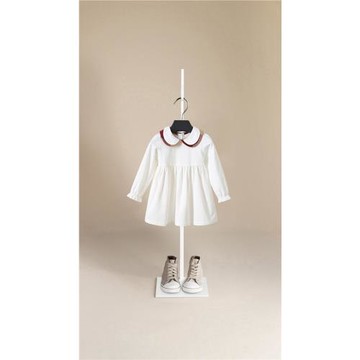 女童公主裙春季新款洋氣兒童娃娃領連衣裙女寶寶白色長袖春秋裙子