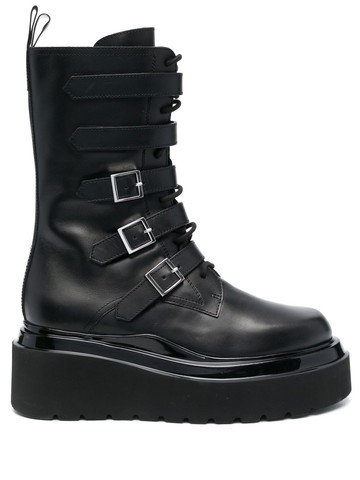 3juin - platform leather boots - women - Rubber/Rubber/Calf Leather/Calf Leather - 38.5 - Black
