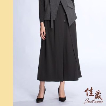 【佳葳Justwear】時髦排釦棉質長褲(女下身/女下著/素色/腰頭彈性/口袋/百搭)