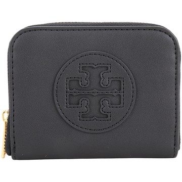 TORY BURCH Ella Bio 雙T徽標皮革拉鍊卡片夾/零錢包(黑色)