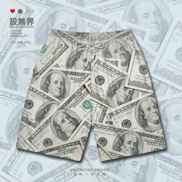 美元美金紙幣各國貨幣金錢符號印花運動短褲男女ins大褲衩設 無界