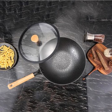 新款立體熔射炒鍋 無涂層不粘鍋適用燃煤氣灶專用炒菜鍋代發批發