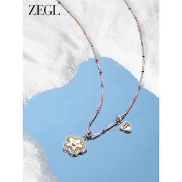 ZEGL小彩串多巴胺笑臉項鏈配飾女小眾鎖骨鏈海邊頸鏈吊墜夏日飾品
