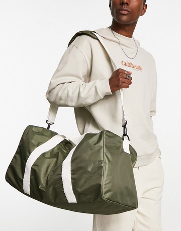 ASOS DESIGN canvas holdall bag with contrast strap in olive-Green
