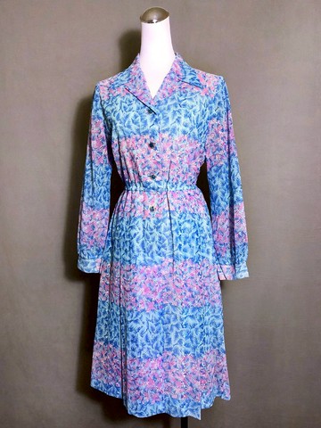 葉子波紋刺繡長袖輕古董洋裝/ 國外帶回 VINTAGE