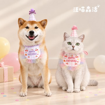 【汪喵森活】 ins風 4色 生日 口水巾 生日帽 派對帽 寵物圍兜 生日快樂 生日派對 生日配件 生日圍兜 生日領巾