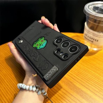 鐳射 妙蛙種子適用三星S24ultra手機殼s23ultra新款卡通蘋果16promax腕帶支架s22ultra鏡頭全包S24plus保護套