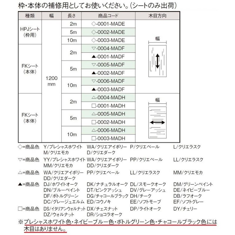 補修用シート FKシート(本体) 横木目 幅：1,200mm × 長さ：2m -0001 ...