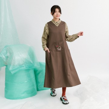 【Dailo】棉花糖狗狗無袖連衣裙 卡 咖