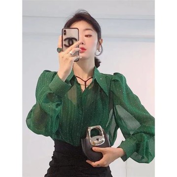 波點雪紡襯衫女款高級感夏季外穿2025年新款吊帶外搭開衫防曬襯衣