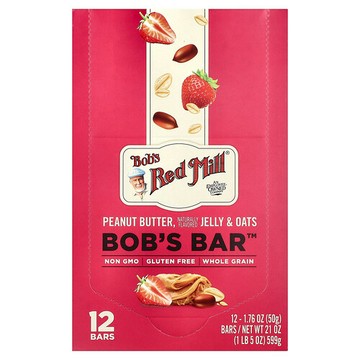 Bob's Red Mill, Bob's Bar™，花生醬、果凍和燕麥，12 根，每根 1.76 盎司（50 克）
