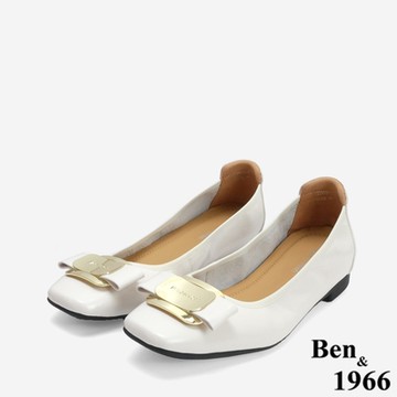 Ben&1966亮麗牛油皮顯瘦微內增高方頭包鞋-米白(246052)