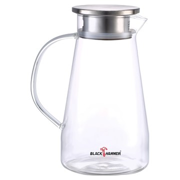 BLACK HAMMER 沁涼耐熱玻璃水瓶 雙開孔 不鏽鋼濾蓋  1.5L  透明  1個