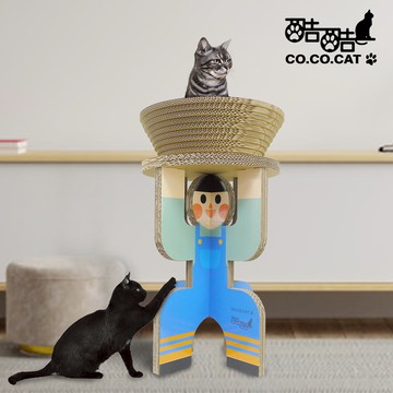 【Co.Co.Cat 酷酷貓】碗盆扛扛人-100%台灣製紙箱貓抓板(小男孩/機器人-隨機不挑款)