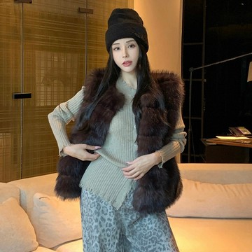皮草馬甲女 冬季新款 圓領復古 仿狐狸毛 外套 環保 韓版 秋冬背心女
