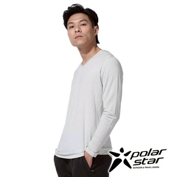 【PolarStar】男石墨烯V領衛生衣『灰』P23227 戶外 露營 登山 健行 休閒 保暖 衛生衣 長袖