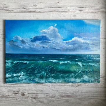 藍色海景繪畫, 油畫, 油畫, 油畫