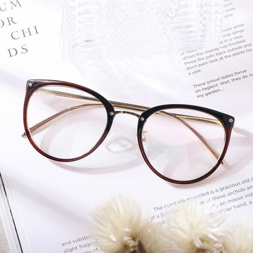 回憶詩篇粗框造型金屬鏡腳平光眼鏡【G3014】-深棕框金鏡架