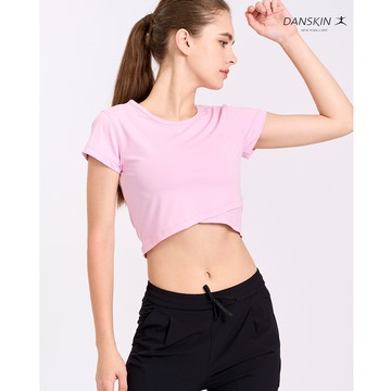 【Danskin】粉色交叉下擺短袖X5VTS241
