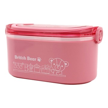英國熊 橢圓疊疊 微波爐飯盒  橢圓款 粉色  1個