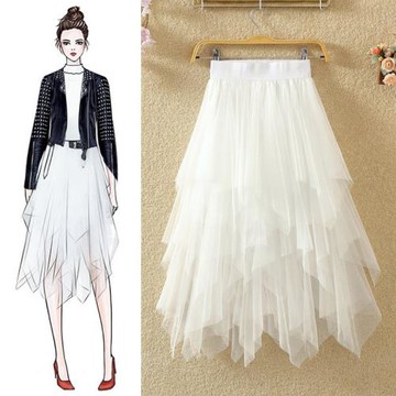 春夏紗裙不規則半身裙中長款女秋冬韓版復古顯瘦高腰裙子網紗長裙