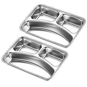 AHOYE 304不鏽鋼分隔餐盤2件組  24 x 17 x 4cm  1組  銀色