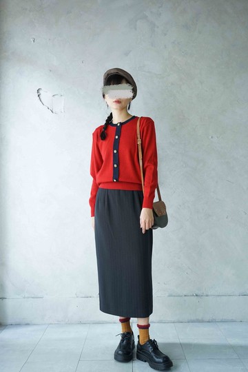 尋寶古著-氣質深灰色Aline排釦後開衩長裙