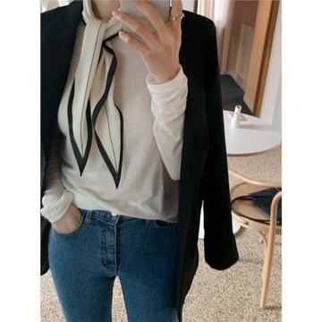韓國裝飾菱形小絲巾女百搭簡約T恤西裝外套搭配領巾包包圍巾春秋