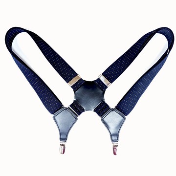 吊帶夾 深藍金點【槍套型】台灣製造 槍袋型 英倫風條紋吊帶 背帶夾 彈性鬆緊帶 吊帶褲 吊褲帶 背帶 英倫風格 紳士吊帶