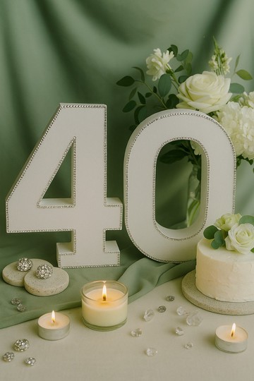 閃耀 40 數字擺飾－適合生日派對、紅寶石婚或紀念日裝飾