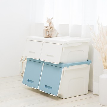 韓國原裝 里特 掀蓋式可堆疊 多功能收納箱4入(淺灰)(象牙白)