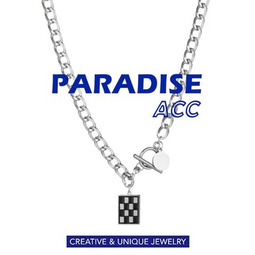 PARADISE 方形黑白格 OT鏈 粗款 毛衣鏈 冷淡風項鍊