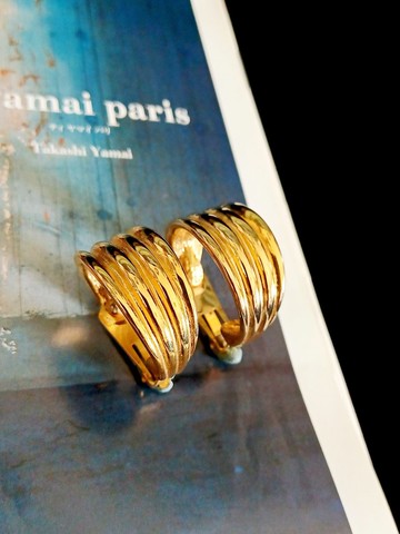 vintage jewelry  華麗艷金半環式 夾式耳環