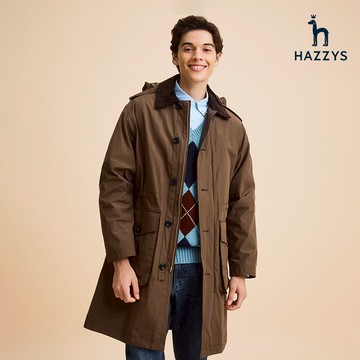 【HAZZYS】男款深棕色保款抗寒棕色連帽可拆卸大衣 YZSHD463