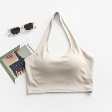 莫代爾帶胸墊掛脖吊帶背心一體式文胸短款露臍上衣運動內衣女夏季
