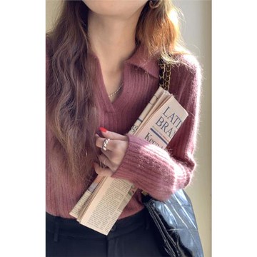 POLO領針織衫女秋冬設計感長袖上衣軟糯內搭毛衣好看洋氣的打底衫