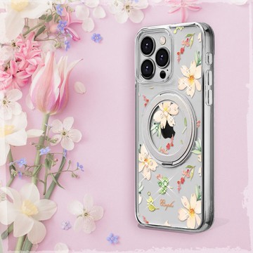 apbs iPhone 16/15/14/13軍規360旋轉磁吸立架鑽殼-小清新-櫻花