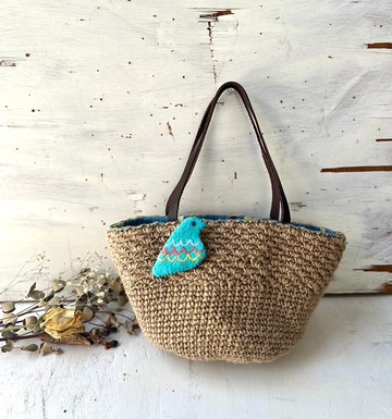 麻繩編織夏日包款 附藍天色鳥形胸針