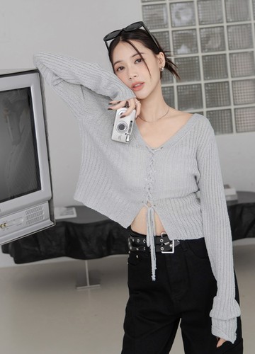 交叉綁帶針織上衣