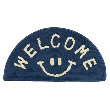 日本 TOMO 微笑半圓腳踏墊 棉 聚脂纖維 人造絲  深藍色  70 x 35cm