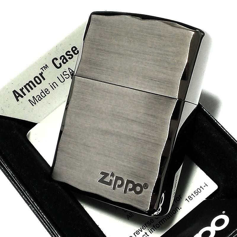 ZIPPO ライター アーマー ジッポ ロゴ シルバーサテン＆ブラック 両面