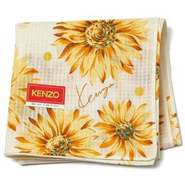 KENZO 經典品牌米黃底大向日葵圖騰字母LOGO帕巾(45CM)