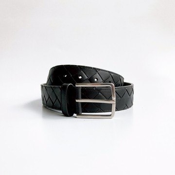 美國百分百【全新真品】BOTTEGA VENETA 真皮編織 皮帶 BV 配件 皮革 歐洲精品 4cm 黑 BB56