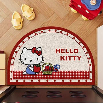 kitty地墊🎀 紅色卡通可愛絲圈入戶地墊半圓防滑墊腳墊進門玄關地毯 絲圈地墊 刮泥地墊 玄關地墊 可裁剪