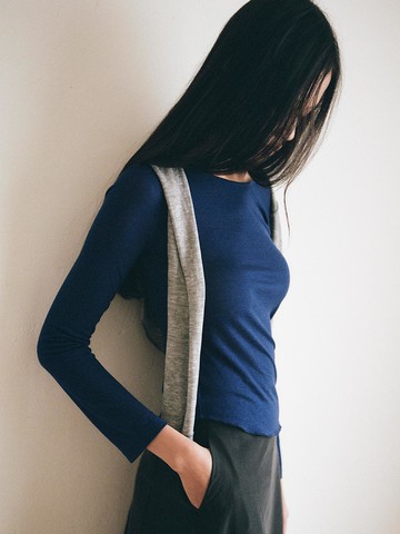 Round Semi Sheer Top [Navy]