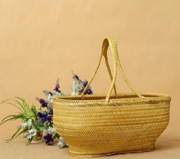 家用竹編廚房收納筐手提買菜竹籃子桌面零食置物筐手編筐水果籃